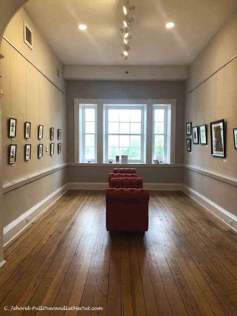 A bench in an art gallery