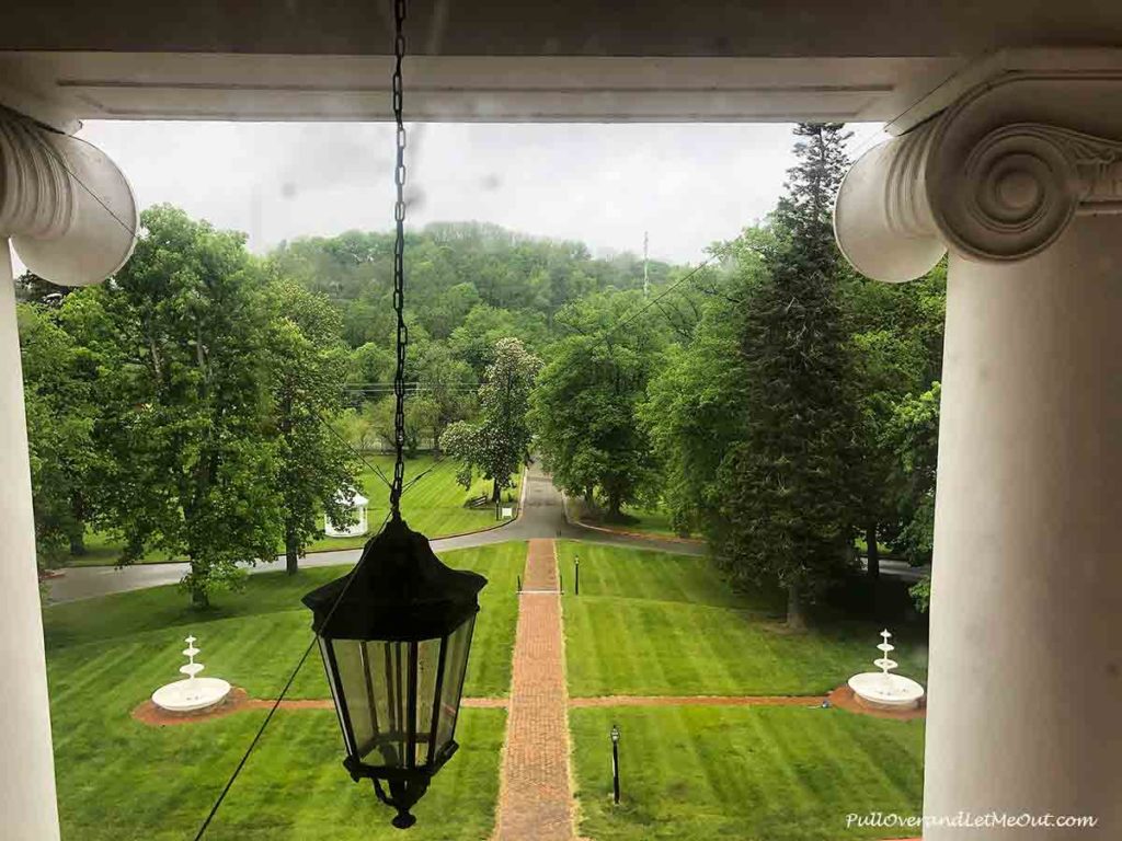 View of a lawn out of a window