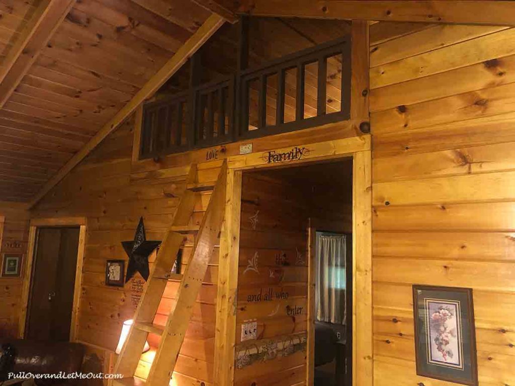the interior of a mountain cabin
