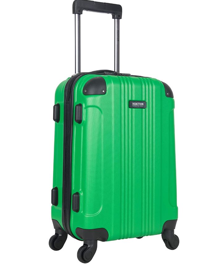 a green spinner carry on suitcase