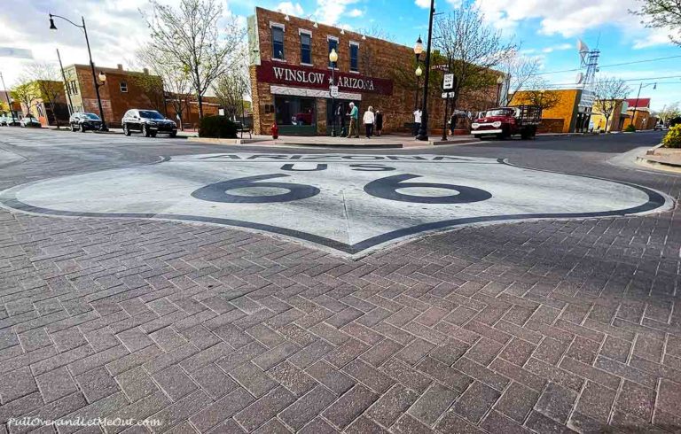 route 66 sign painted on the street
