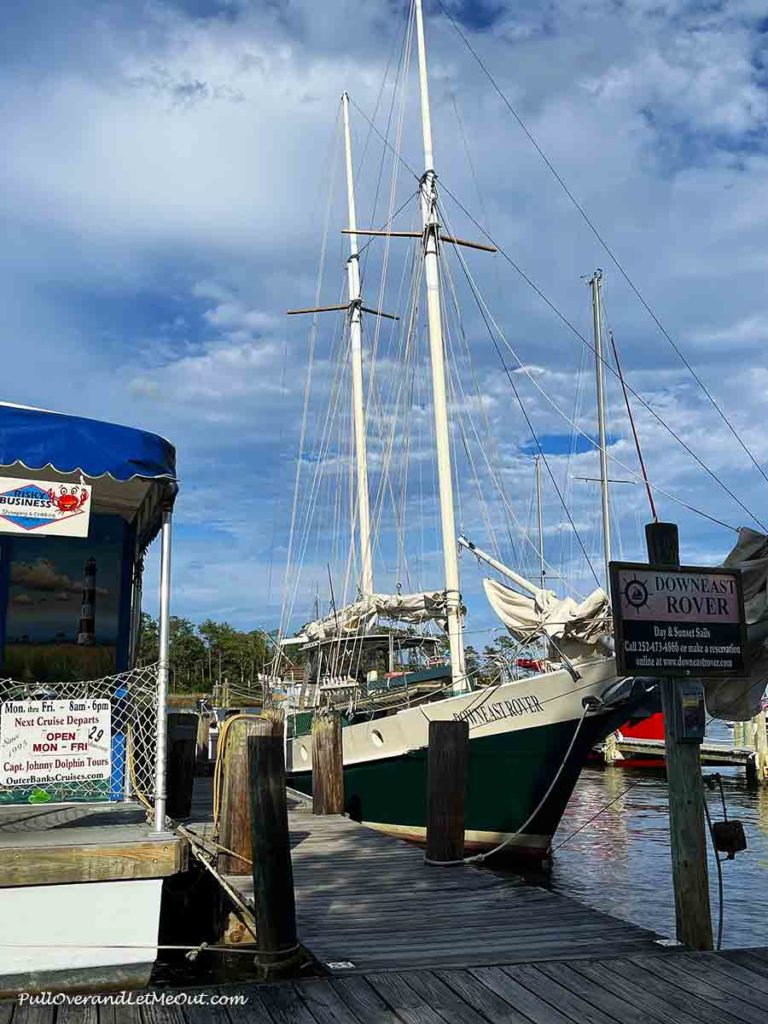 Downeast Rover in its slip in Manteo