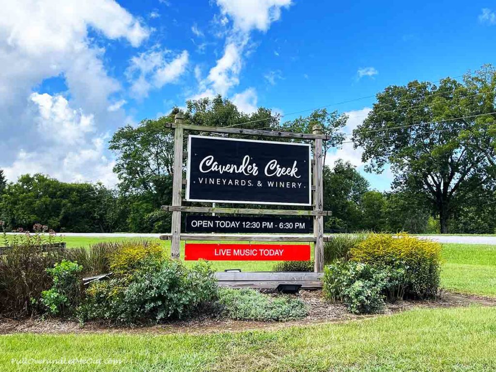 sign at the entrance to Cavender Creek Vineyards & Winery