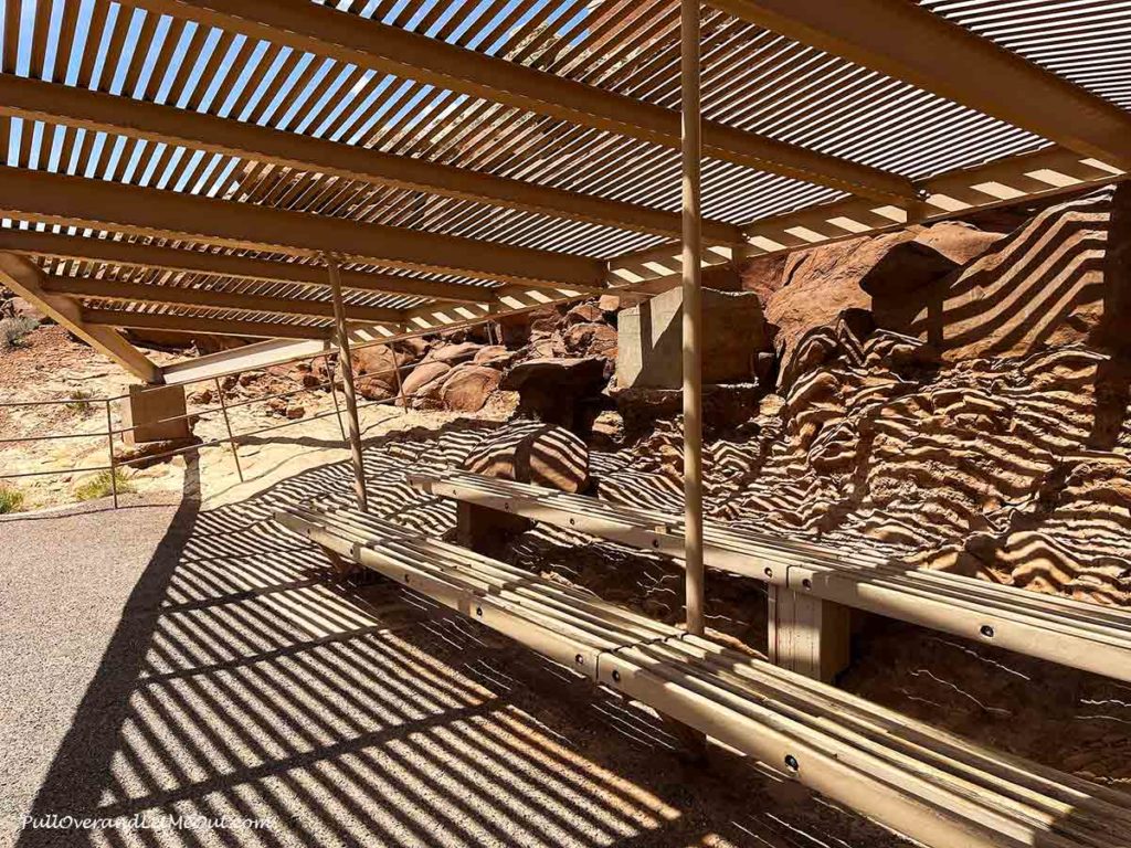 a covered viewing area at Meteor Crater in Arizona