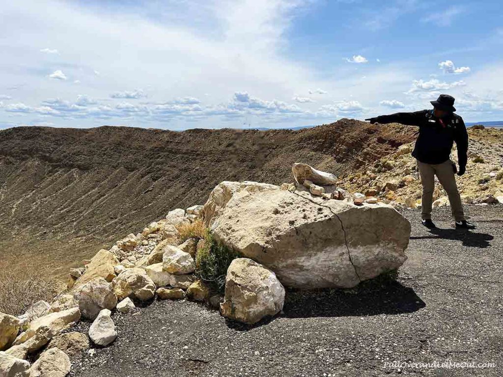 a tour guide at the meteor crater