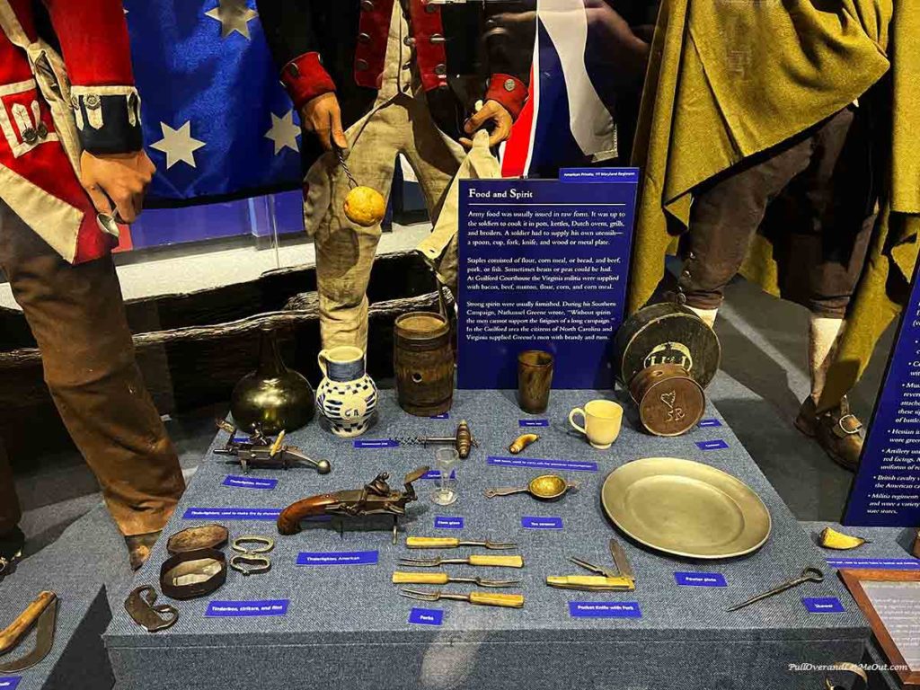a display of Revolutionary War artifacts