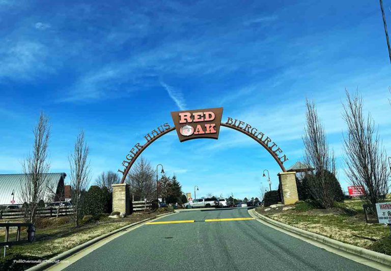 entrance arch over the road at Red Oak Brewery