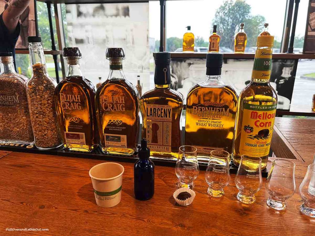a row of bourbon bottles