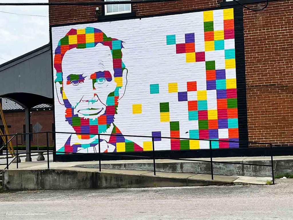 a colorful mural of Abraham Lincoln