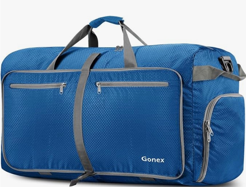 a blue duffel bag