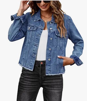 a lady in a denim jacket