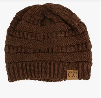 a chocolate brown beanie hat