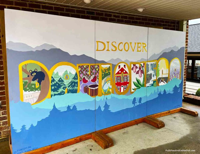 a painted sign with the name of the town Dahlonega