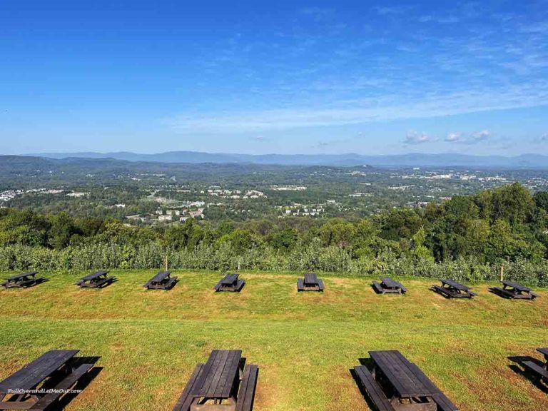 picnic tables with a mountain view