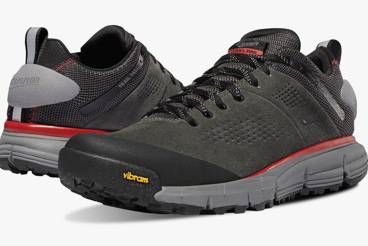 a dark gray pair of sneakers