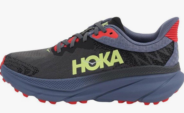 a gray shoe with HOKA on the side