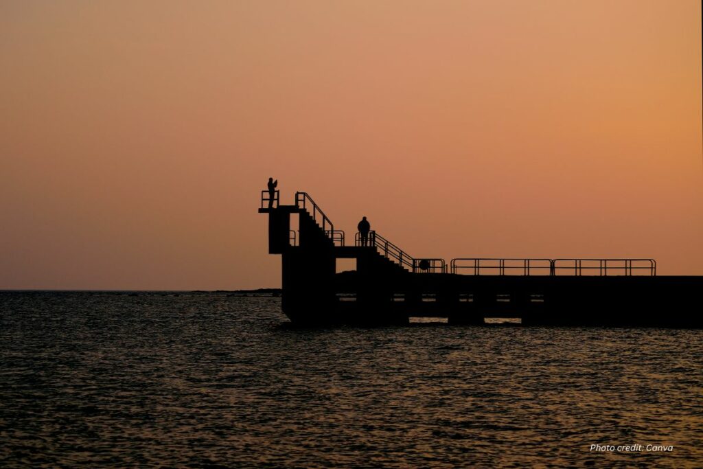 sunset view of Blackrock Diving Platform in Salthill Galway
