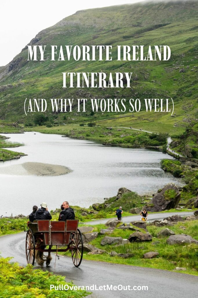 a Pinterest pin of a jaunting cart in Ireland's lakes of Killarney