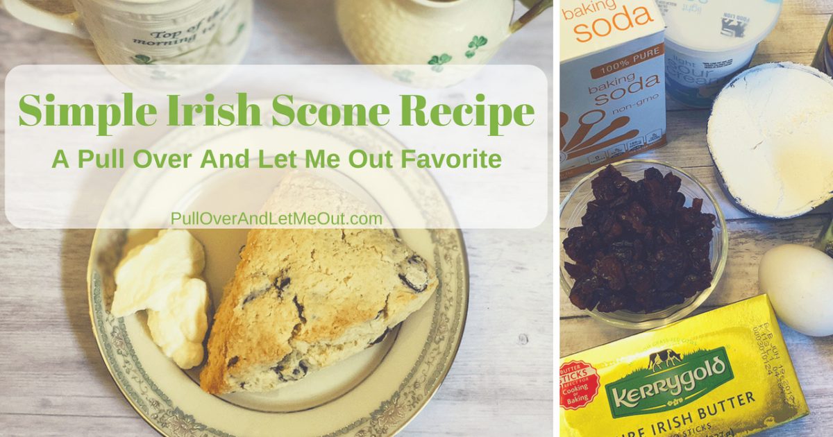Simple Irish Scone Recipe is a twist on an easy scone recipe with a slight Irish twist. #PullOverAndLetMeOut #scones #sconerecipe #easyscones #cranberryscones #breakfast #tea ##simplesconerecipe